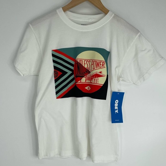Obey NEW Block Graphic Endless Power Tee T-Shirt White Size Small - Picture 1 of 6